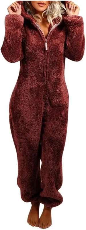 Winter Coats for Women Cute Fuzzy Fleece Jacket Warm Comfy Long Sleeve Hooded Sleepwear Jumpsuit 2024 Fashion Outfits