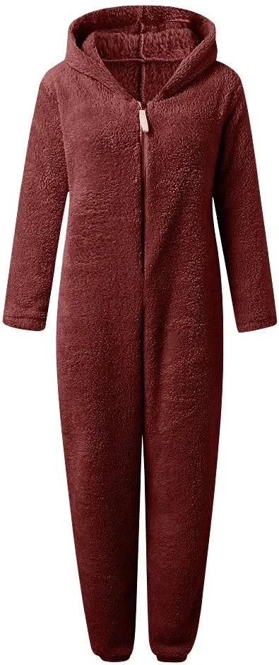 Winter Coats for Women Cute Fuzzy Fleece Jacket Warm Comfy Long Sleeve Hooded Sleepwear Jumpsuit 2024 Fashion Outfits