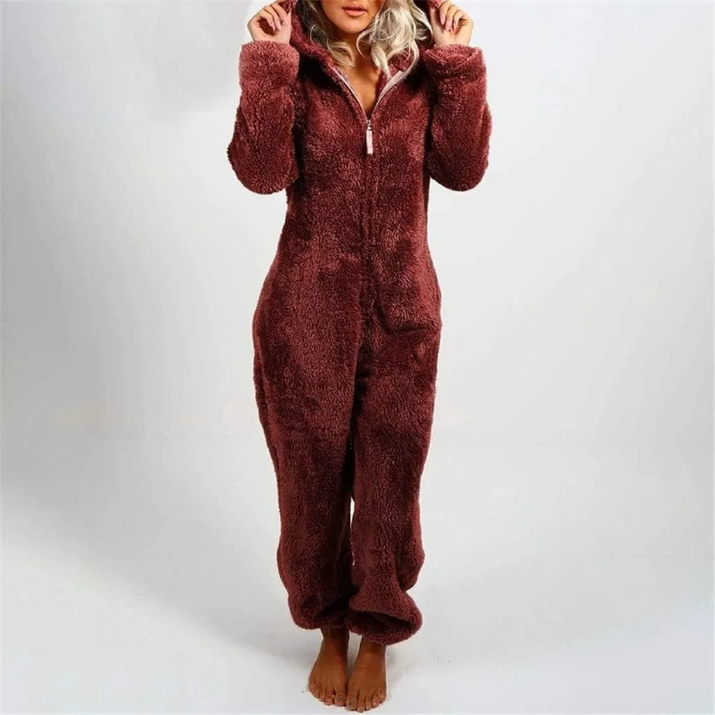 Winter Coats for Women Cute Fuzzy Fleece Jacket Warm Comfy Long Sleeve Hooded Sleepwear Jumpsuit 2024 Fashion Outfits