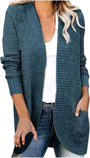 Wkishenl Womens Loose Open Front Cardigan Long Sleeve Chunky Coat Casual Lightweight Soft Knit Sweaters Outwear with Pockets
