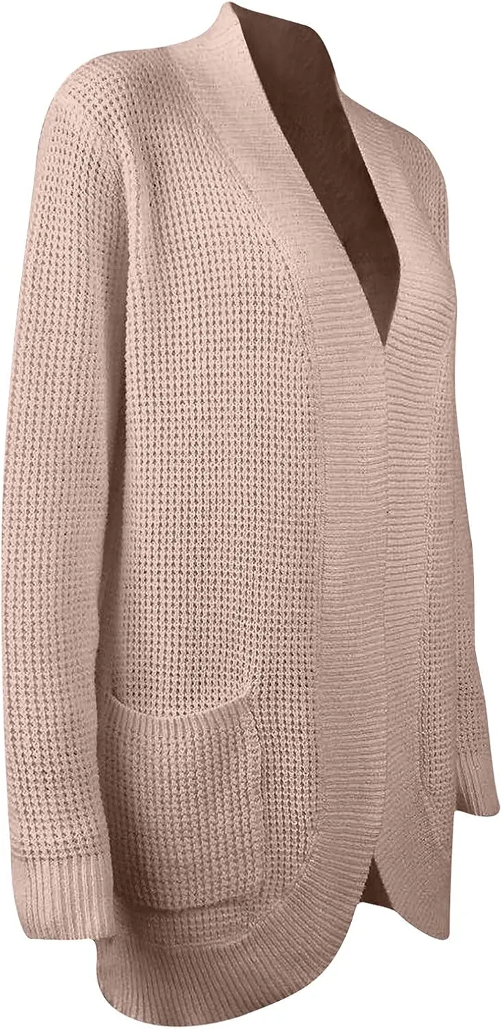 Wkishenl Womens Loose Open Front Cardigan Long Sleeve Chunky Coat Casual Lightweight Soft Knit Sweaters Outwear with Pockets