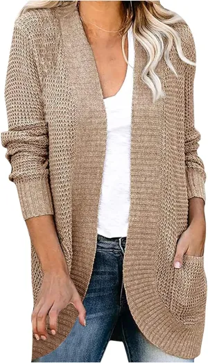 Wkishenl Womens Loose Open Front Cardigan Long Sleeve Chunky Coat Casual Lightweight Soft Knit Sweaters Outwear with Pockets