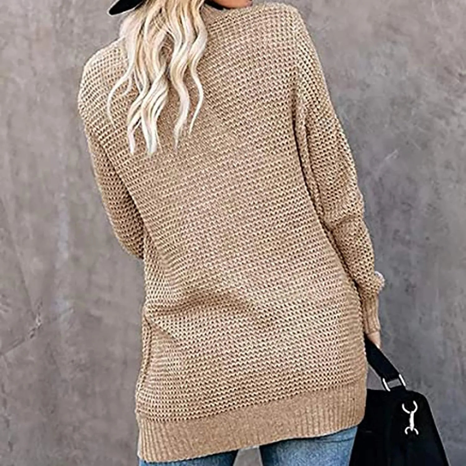 Wkishenl Womens Loose Open Front Cardigan Long Sleeve Chunky Coat Casual Lightweight Soft Knit Sweaters Outwear with Pockets