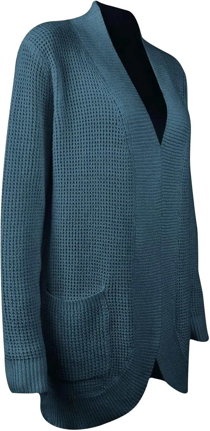 Wkishenl Womens Loose Open Front Cardigan Long Sleeve Chunky Coat Casual Lightweight Soft Knit Sweaters Outwear with Pockets