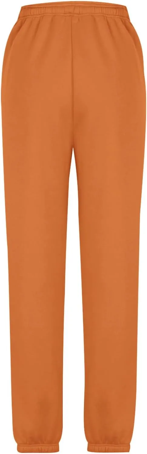 Women Basic Fleece Sweatpants High Waisted Drawstring Cinch Bottom Trousers Baggy Lounge Sporty Jogger Pant Pocketed