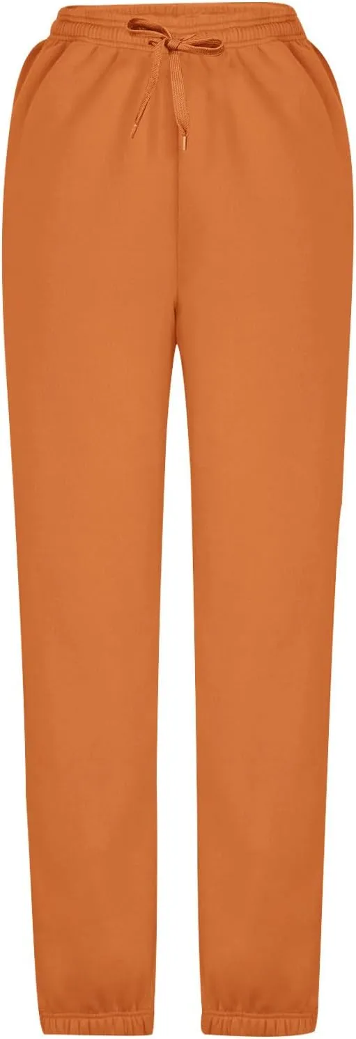 Women Basic Fleece Sweatpants High Waisted Drawstring Cinch Bottom Trousers Baggy Lounge Sporty Jogger Pant Pocketed