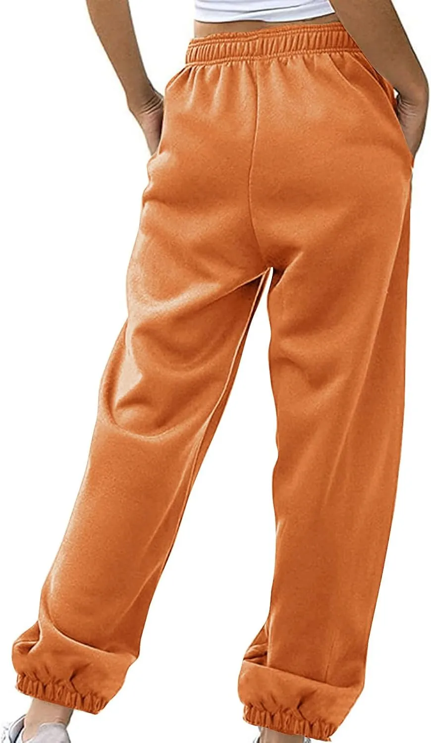 Women Basic Fleece Sweatpants High Waisted Drawstring Cinch Bottom Trousers Baggy Lounge Sporty Jogger Pant Pocketed