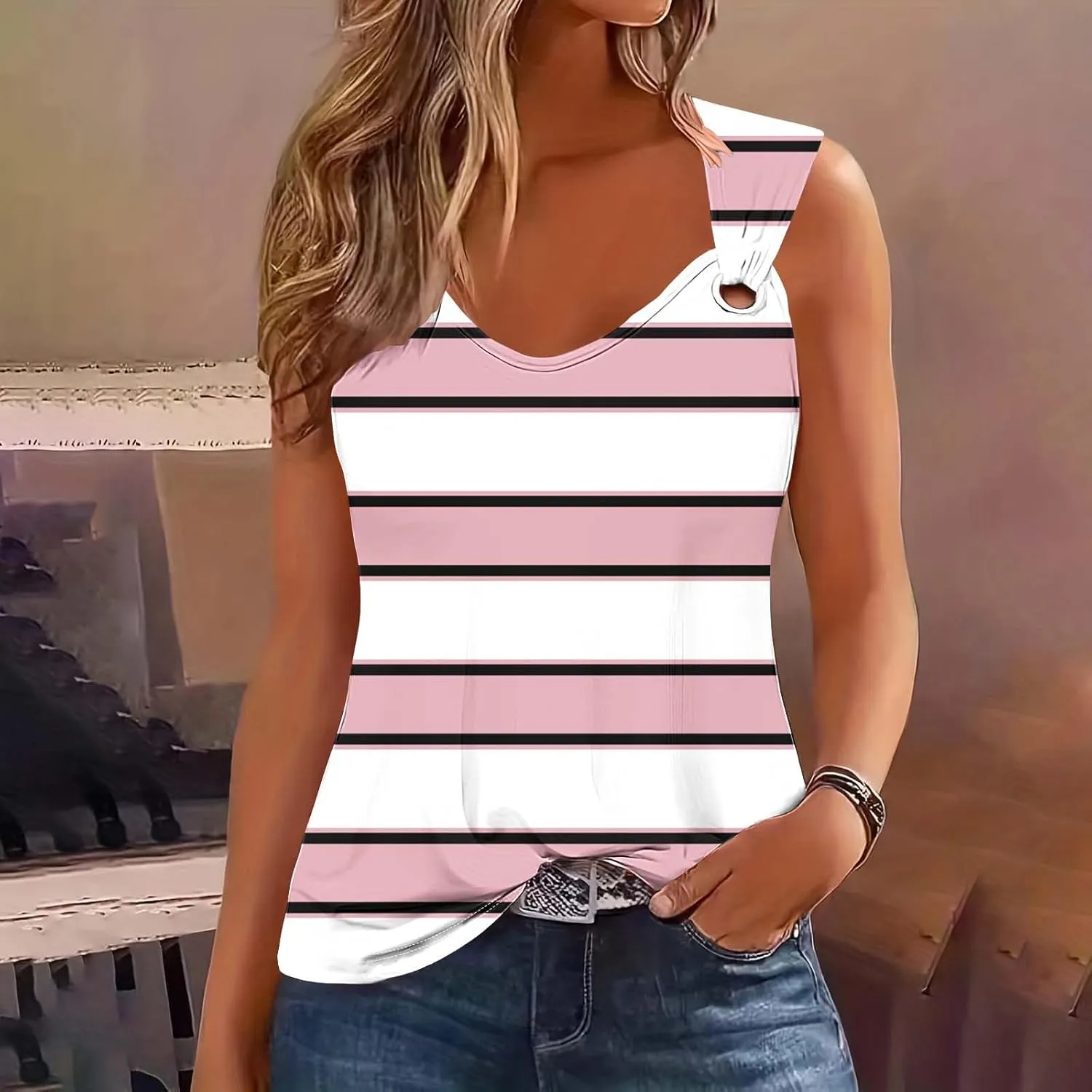 Women Cotton Eyelet Tank Top Cozy Wide Strap Tee Shirt Flowy Loose Sleeveless Tshirts Lightweight Soft Blouse for Summer