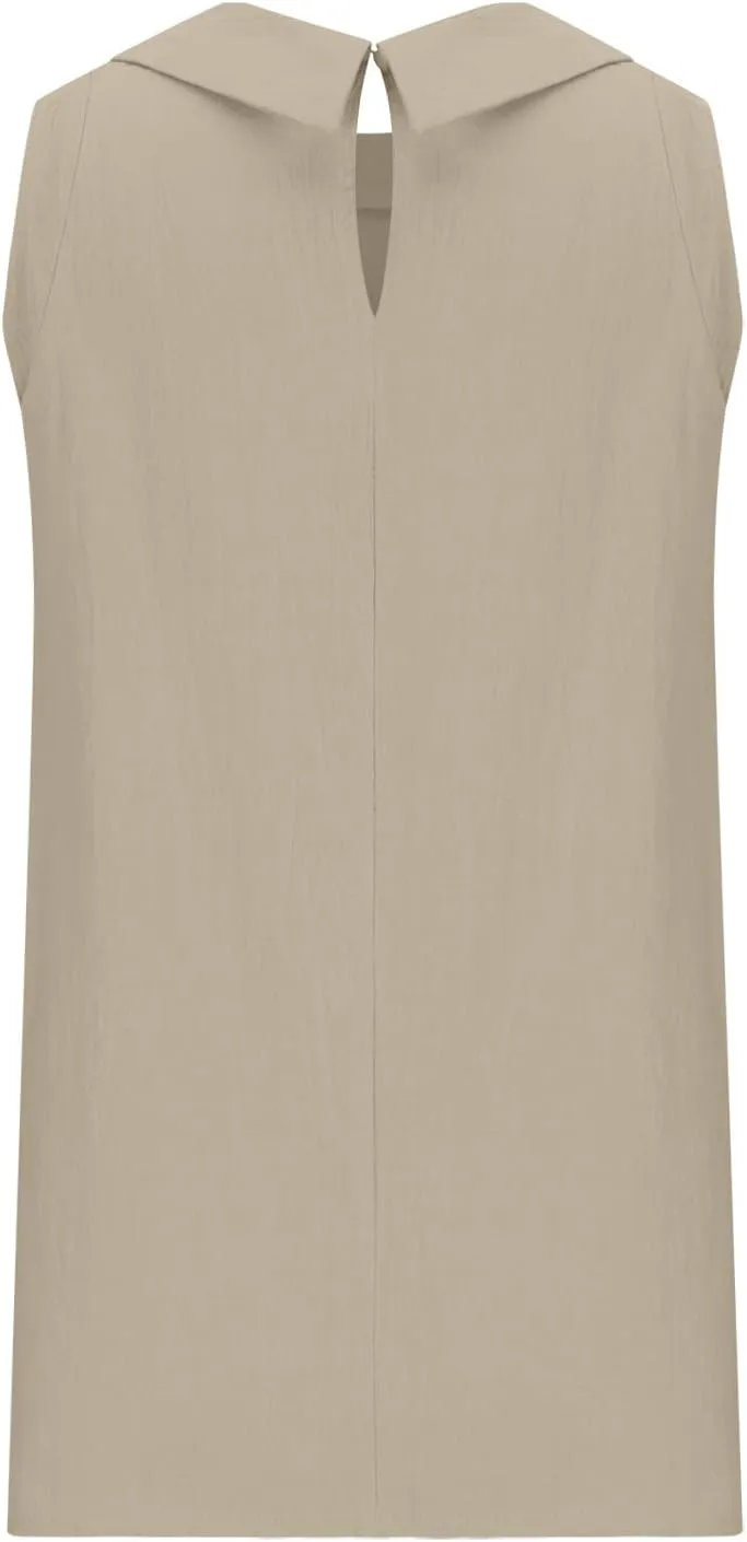 Women Cotton Linen Sleeveless Crop Tank Tops O Neck Shirt Casual Solid Color Loose Fit Comfy T-Shirt Blouse Vest