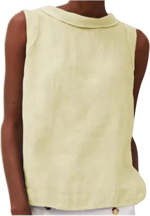 Women Cotton Linen Sleeveless Crop Tank Tops O Neck Shirt Casual Solid Color Loose Fit Comfy T-Shirt Blouse Vest