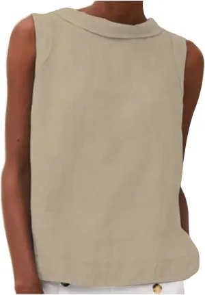 Women Cotton Linen Sleeveless Crop Tank Tops O Neck Shirt Casual Solid Color Loose Fit Comfy T-Shirt Blouse Vest