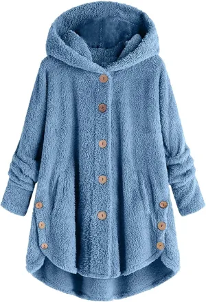 Women Fleece Lined Pajama Tops with Hood Winter Warm Sherpa Thermal Underwear Cute Button Cardigan Coat Loungewear