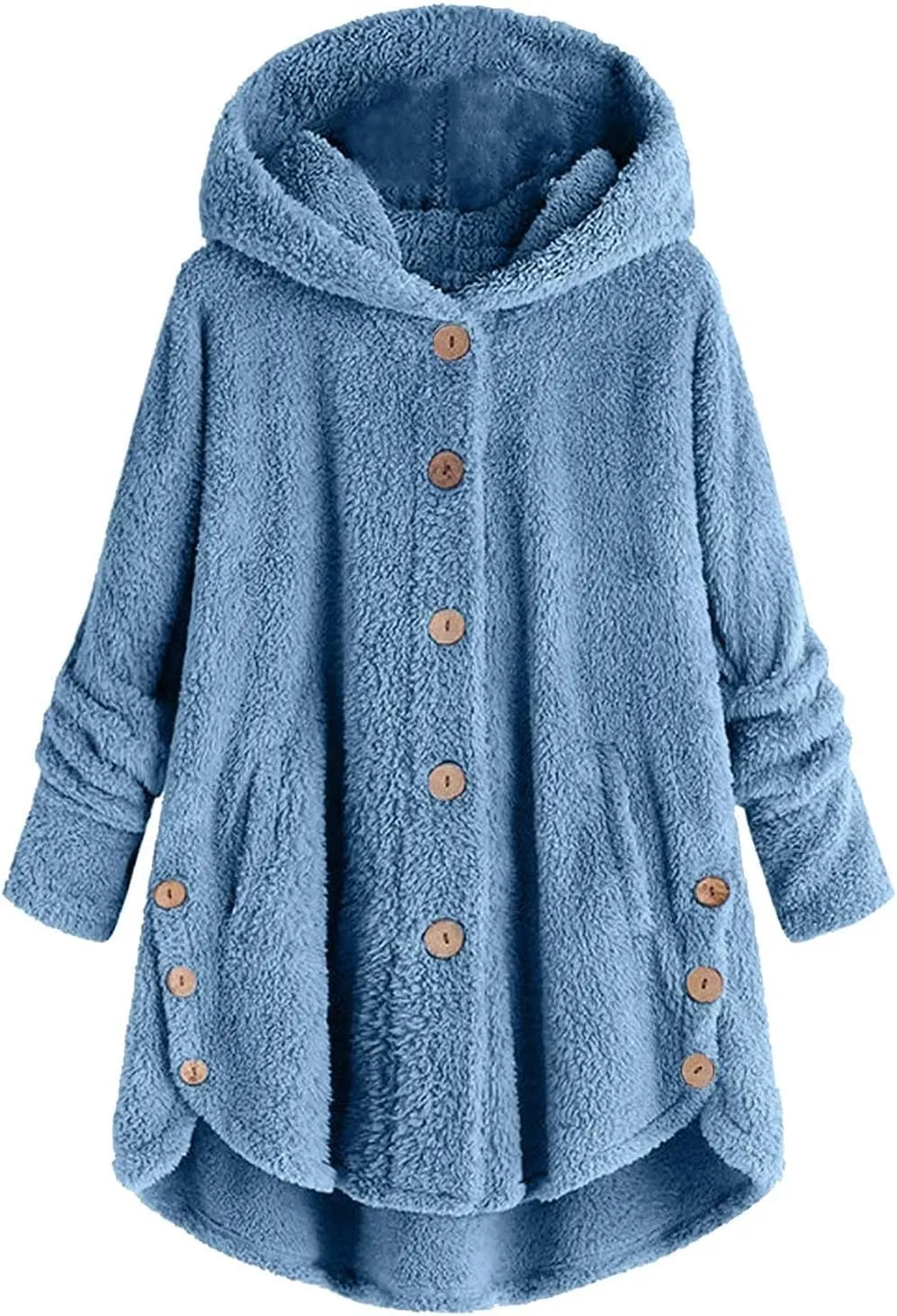Women Fleece Lined Pajama Tops with Hood Winter Warm Sherpa Thermal Underwear Cute Button Cardigan Coat Loungewear