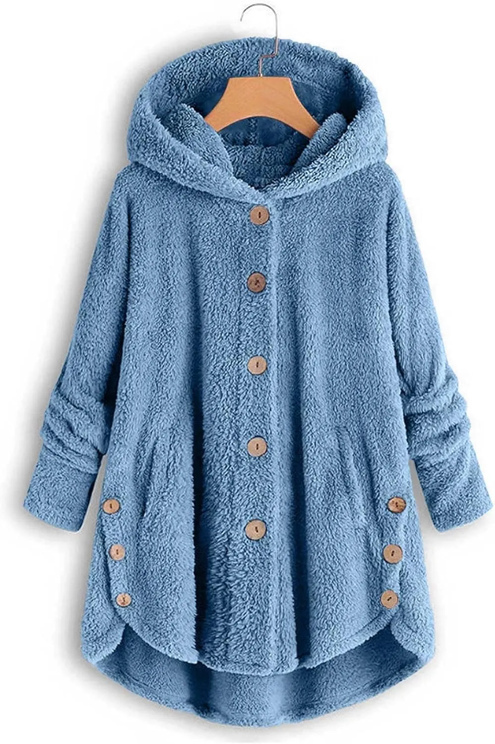 Women Fleece Lined Pajama Tops with Hood Winter Warm Sherpa Thermal Underwear Cute Button Cardigan Coat Loungewear