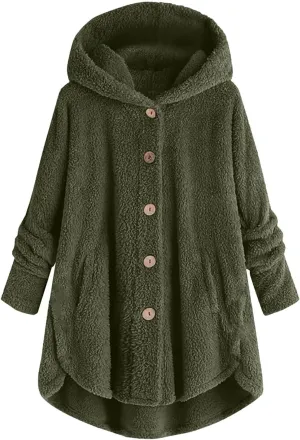 Women Fleece Lined Pajama Tops with Hood Winter Warm Sherpa Thermal Underwear Cute Button Cardigan Coat Loungewear