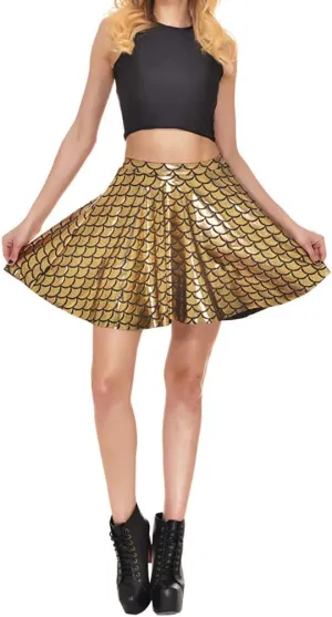 Women Mermaid Fish Scale Pleated Flared Mini Skirts