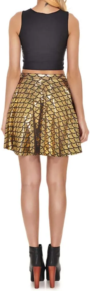 Women Mermaid Fish Scale Pleated Flared Mini Skirts