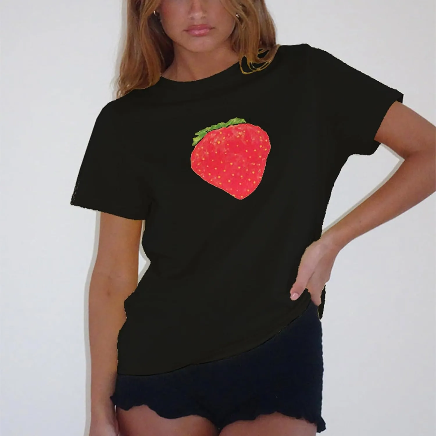 Women Oversized Graphic Tee Y2k Fruit Print Short Sleeve Crewneck T Shirt Aesthetic Loose Fit Top Summer Streetwear