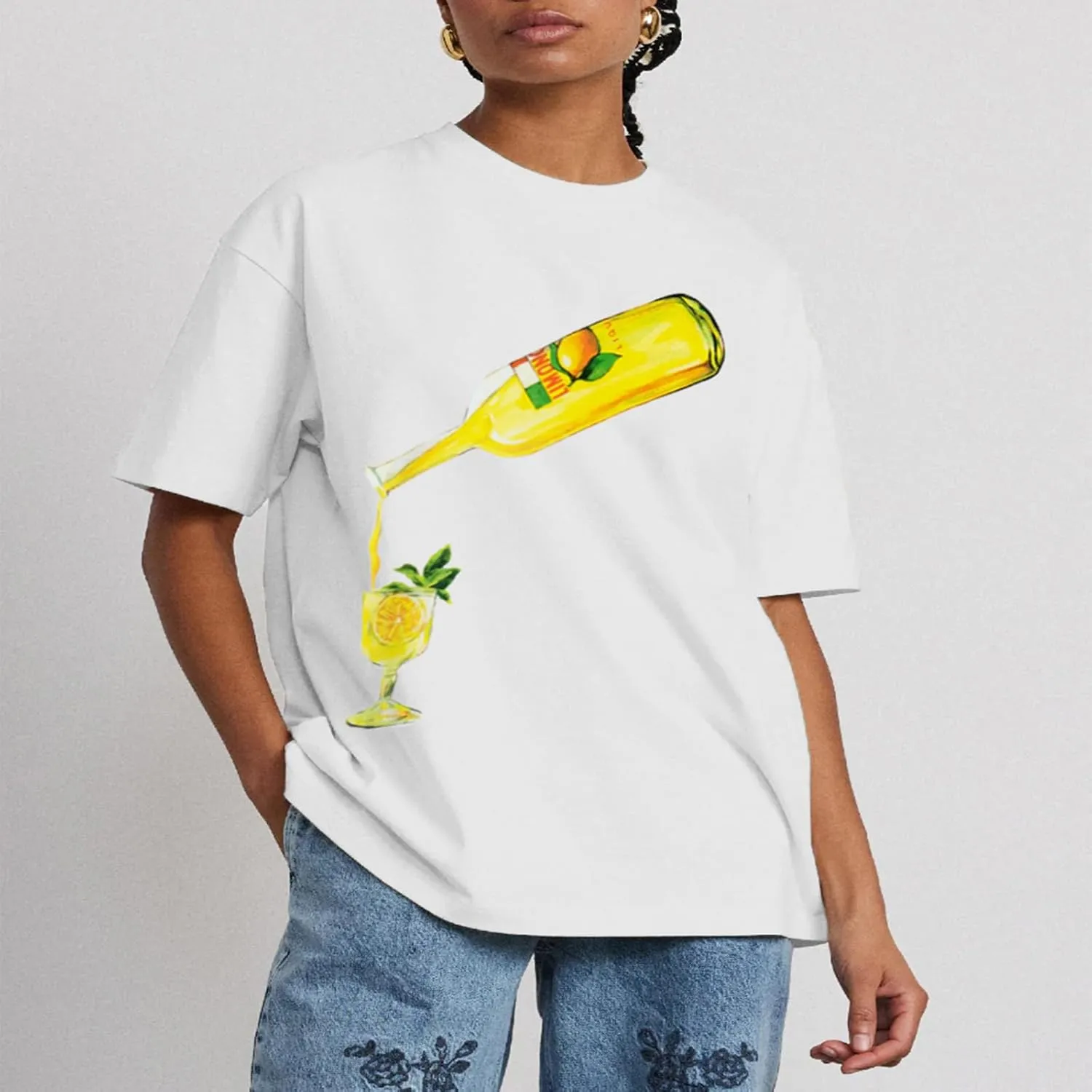 Women Oversized Graphic Tee Y2k Fruit Print Short Sleeve Crewneck T Shirt Aesthetic Loose Fit Top Summer Streetwear