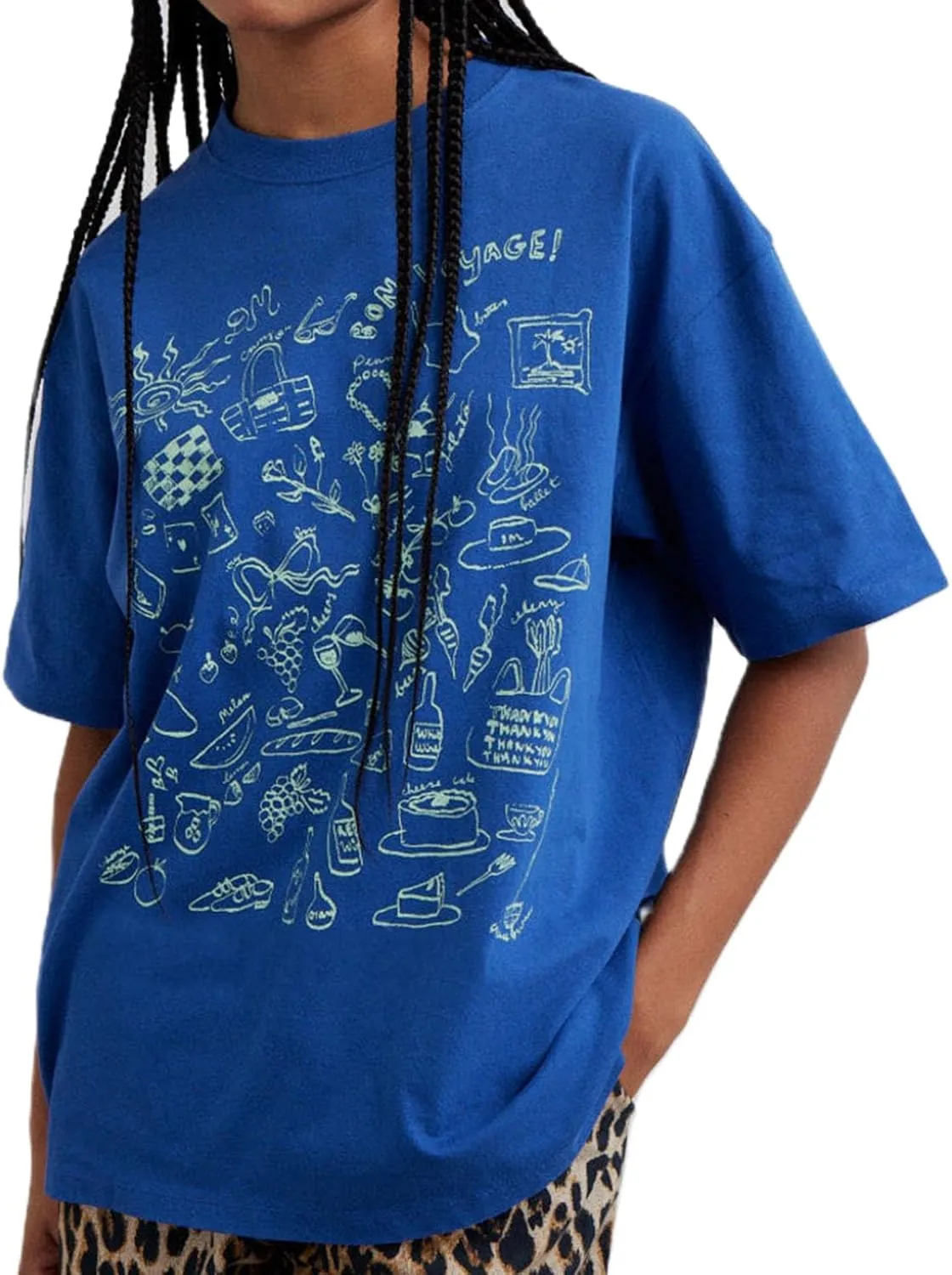 Women Oversized Graphic Tee Y2k Fruit Print Short Sleeve Crewneck T Shirt Aesthetic Loose Fit Top Summer Streetwear