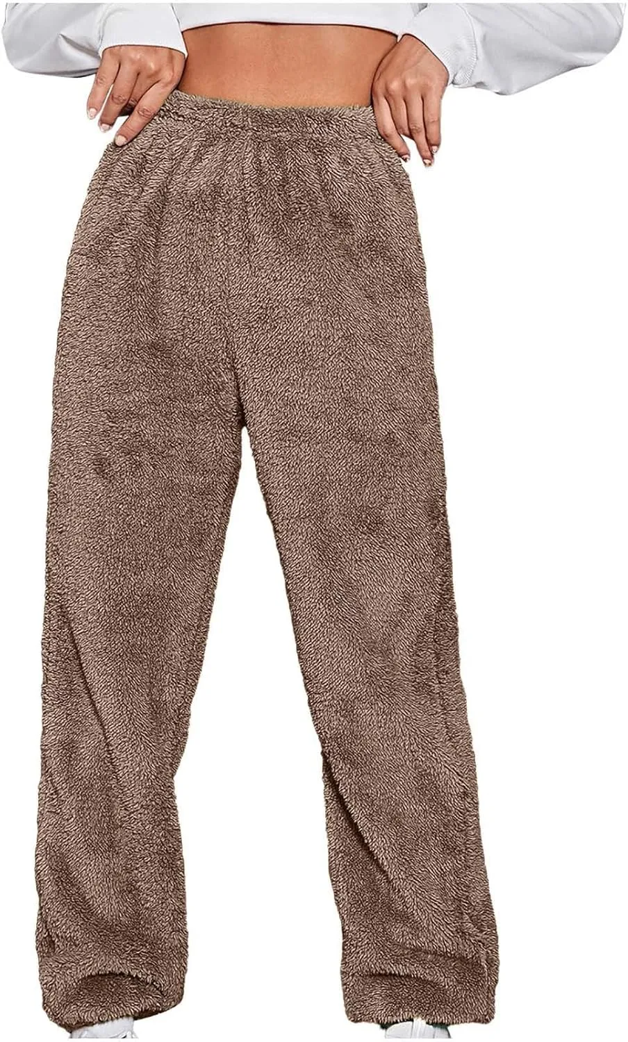 Women Sherpa Lined Pants Winter Warm Thicken Jogger Athletic Sweatpants Fuzzy Fleece Velvet Pajama Bottoms Sleepwear