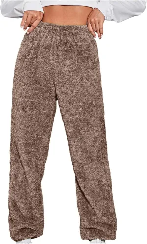 Women Sherpa Lined Pants Winter Warm Thicken Jogger Athletic Sweatpants Fuzzy Fleece Velvet Pajama Bottoms Sleepwear