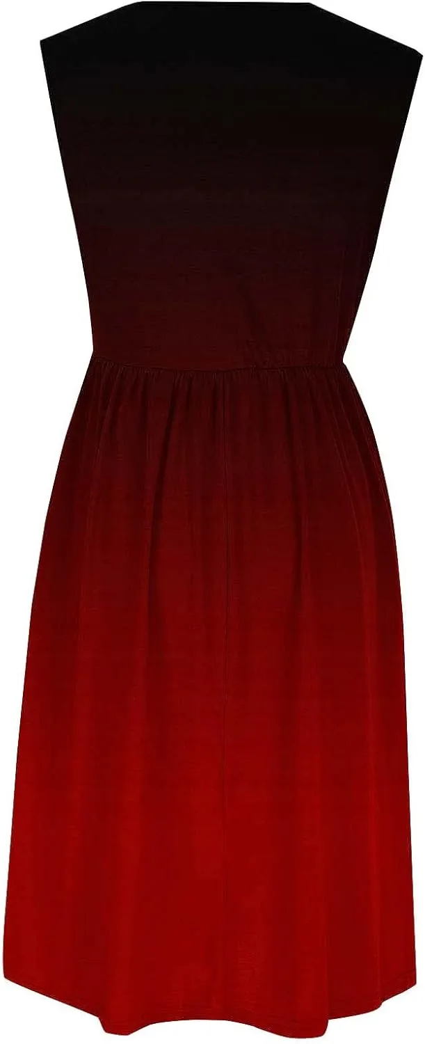 Women Sleeveless Casual Dresses Summer Trendy Midi Length Dress Gradient Color Beach Sundress Vacation Clothes