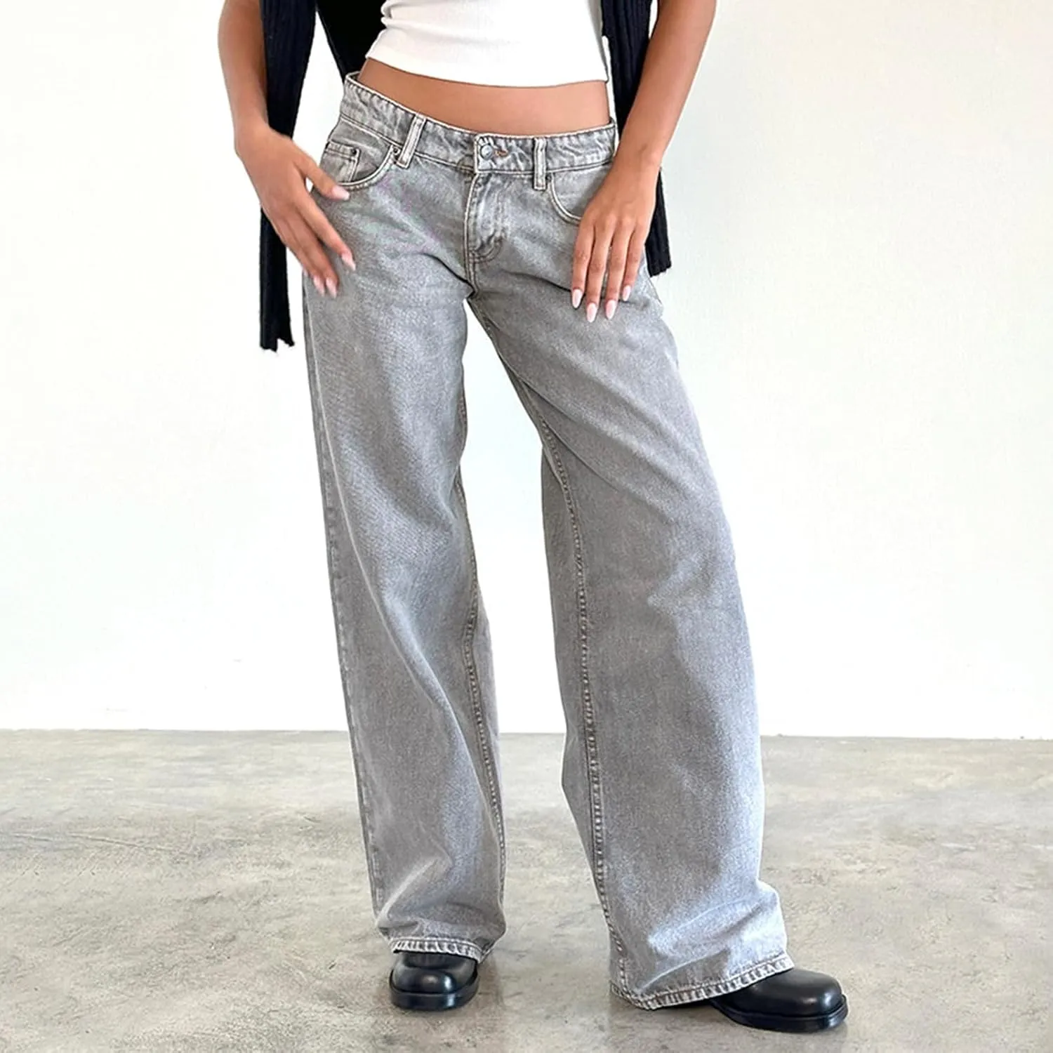 Women Wide Leg Jeans Casual High Waist Baggy Boyfriend Denim Pants Y2K Straight Streetwear Jeans Mom Jeans Trousers
