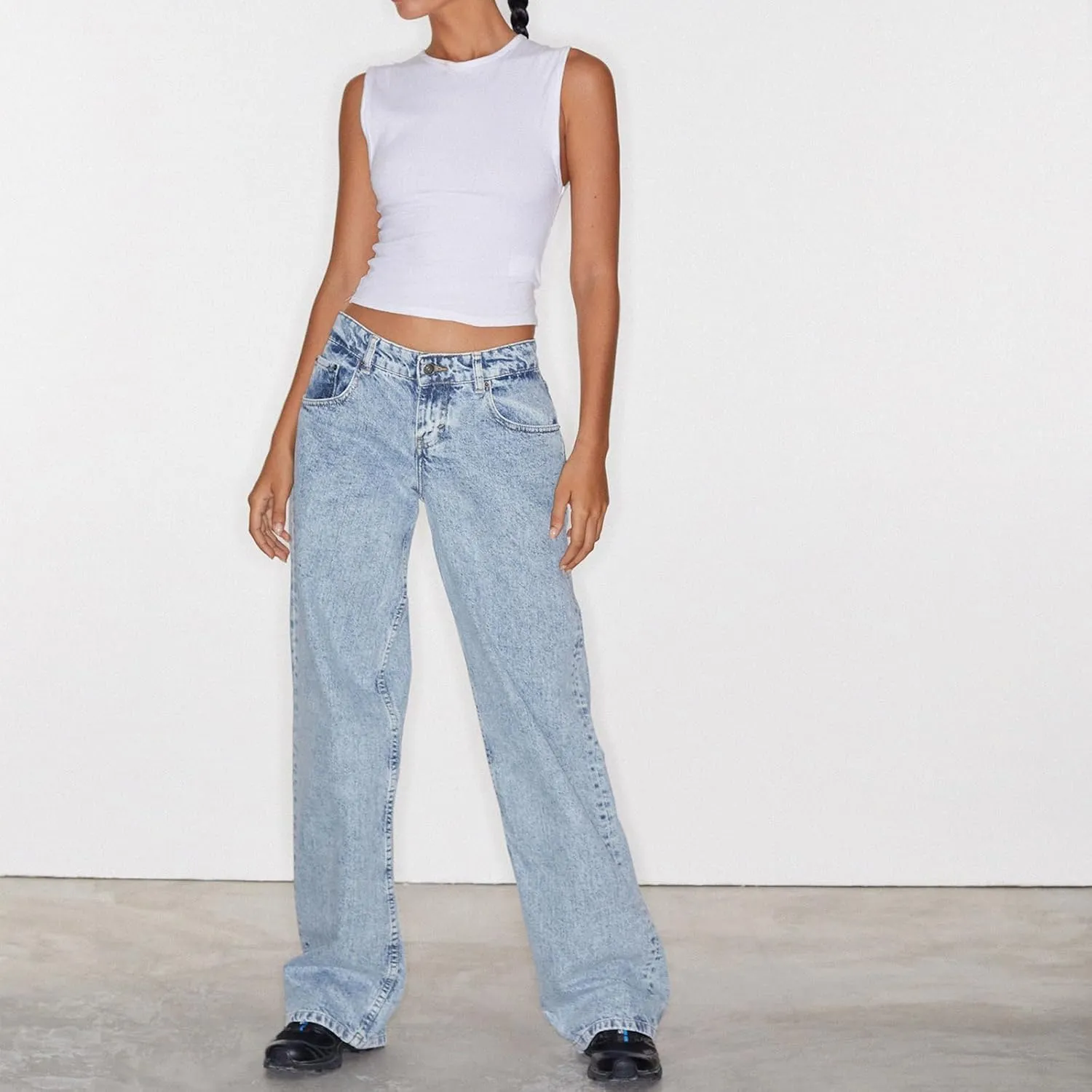 Women Wide Leg Jeans Casual High Waist Baggy Boyfriend Denim Pants Y2K Straight Streetwear Jeans Mom Jeans Trousers