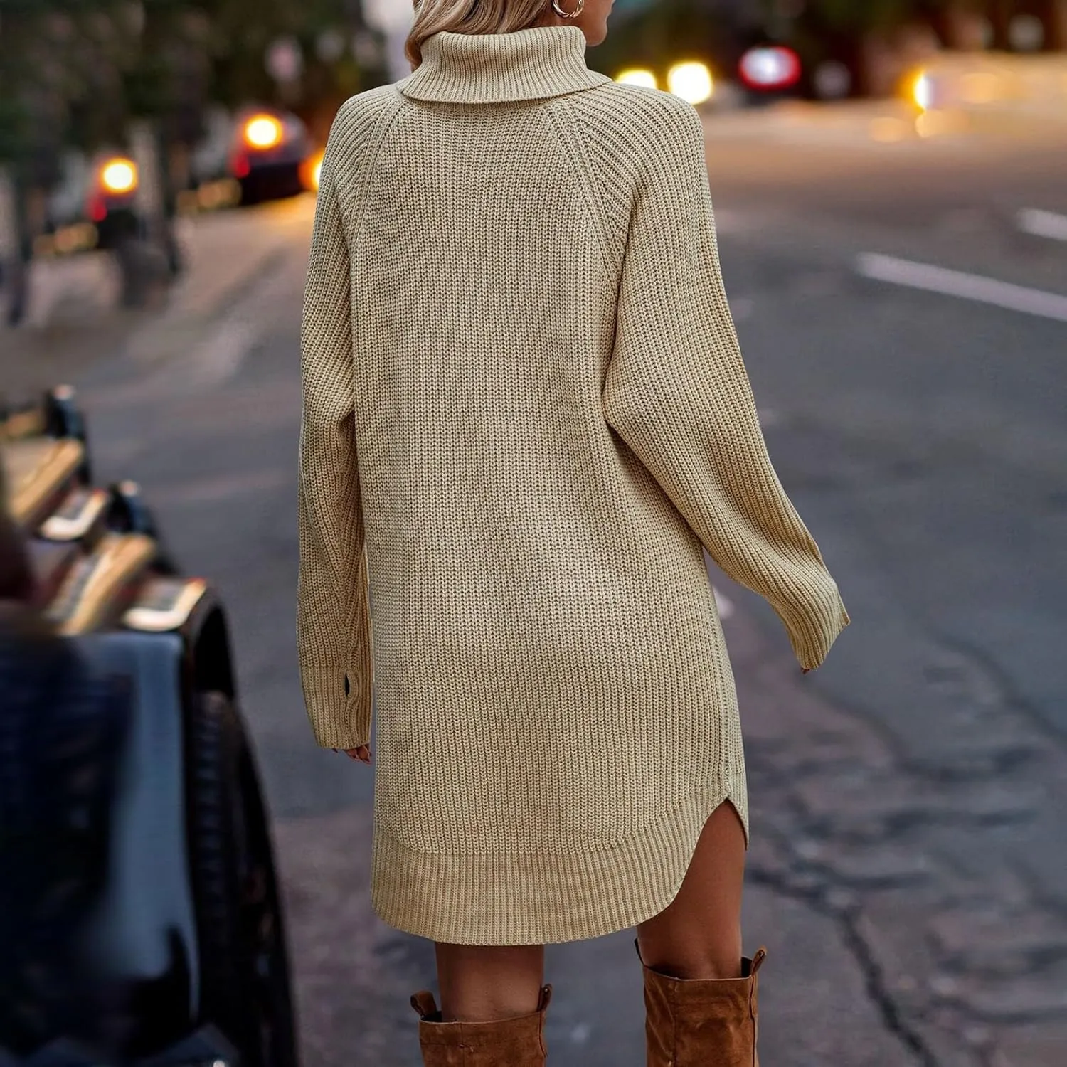Women's 2023 Fall Winter Long Sleeve Turtleneck Sweaters Soft Knit Oversized Long Pullover Sweater Dress
