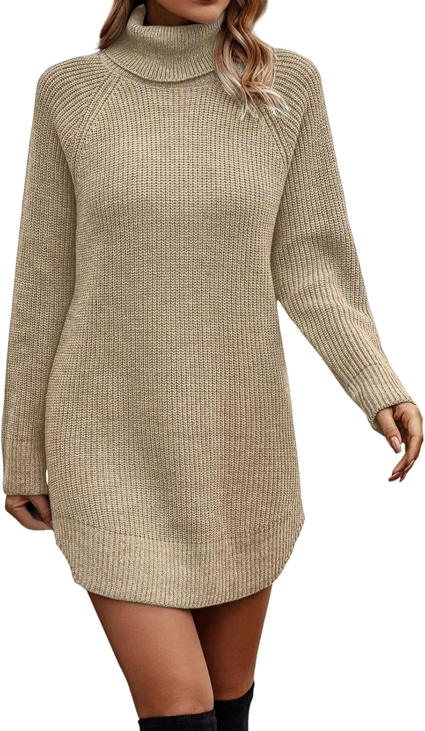 Women's 2023 Fall Winter Long Sleeve Turtleneck Sweaters Soft Knit Oversized Long Pullover Sweater Dress