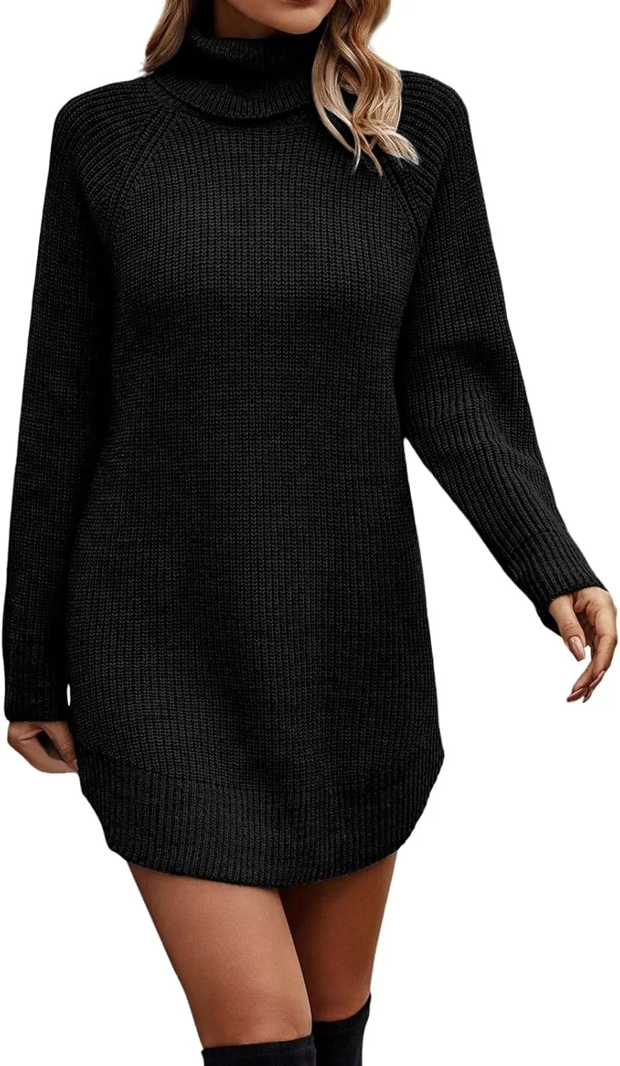 Women's 2023 Fall Winter Long Sleeve Turtleneck Sweaters Soft Knit Oversized Long Pullover Sweater Dress