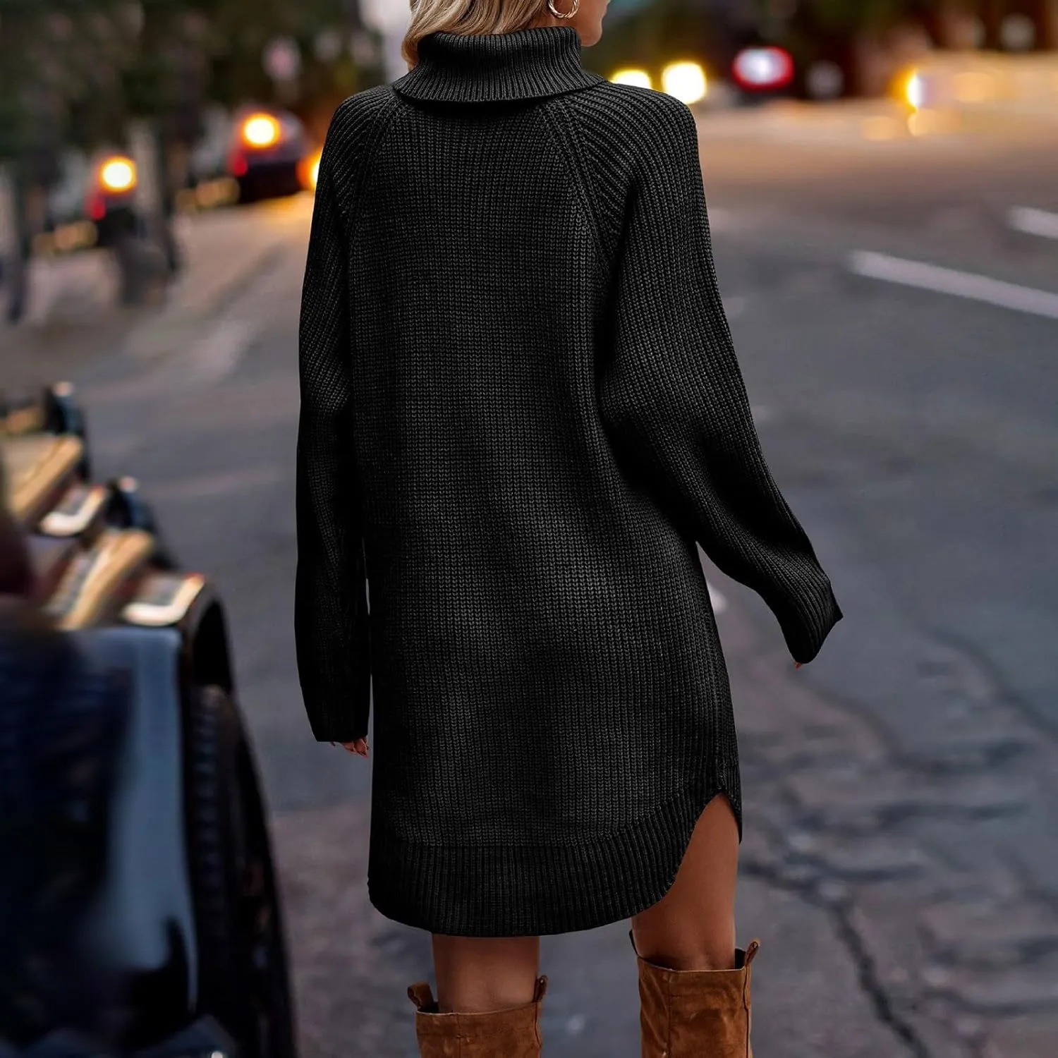 Women's 2023 Fall Winter Long Sleeve Turtleneck Sweaters Soft Knit Oversized Long Pullover Sweater Dress