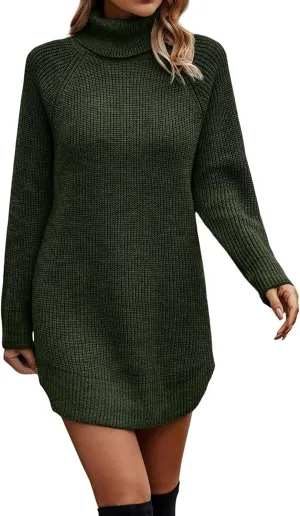 Women's 2023 Fall Winter Long Sleeve Turtleneck Sweaters Soft Knit Oversized Long Pullover Sweater Dress