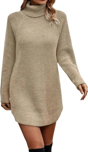 Women's 2023 Fall Winter Long Sleeve Turtleneck Sweaters Soft Knit Oversized Long Pullover Sweater Dress