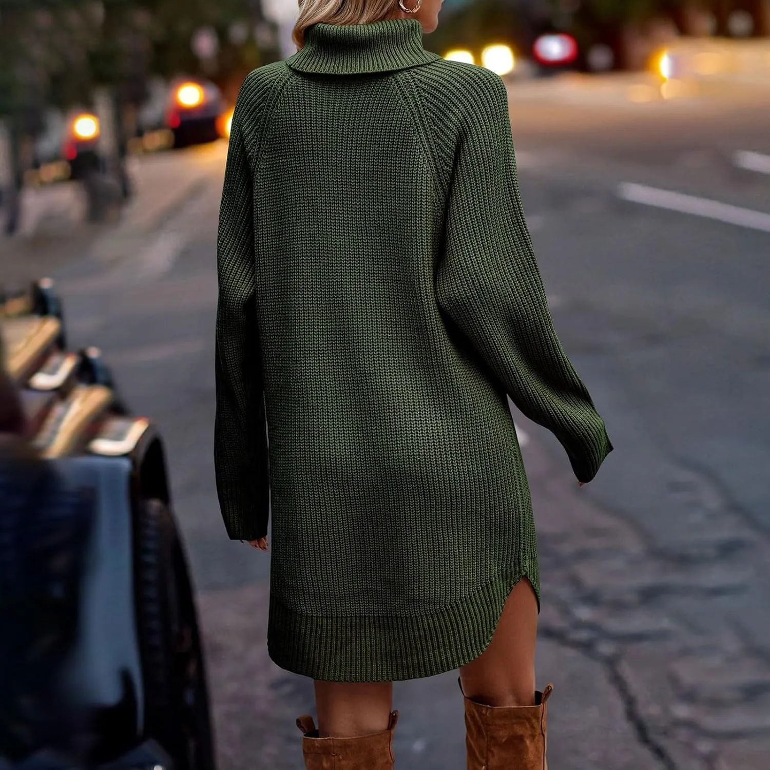 Women's 2023 Fall Winter Long Sleeve Turtleneck Sweaters Soft Knit Oversized Long Pullover Sweater Dress