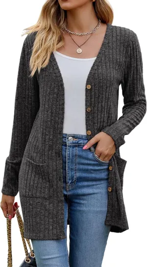 Women’s 2024 Fall Fashion Cardigan Lightweight Soft Knit Cardigan for Women Long Sleeve Open Front Coat with Pockets