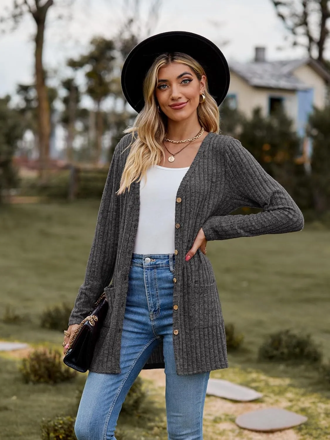 Women’s 2024 Fall Fashion Cardigan Lightweight Soft Knit Cardigan for Women Long Sleeve Open Front Coat with Pockets