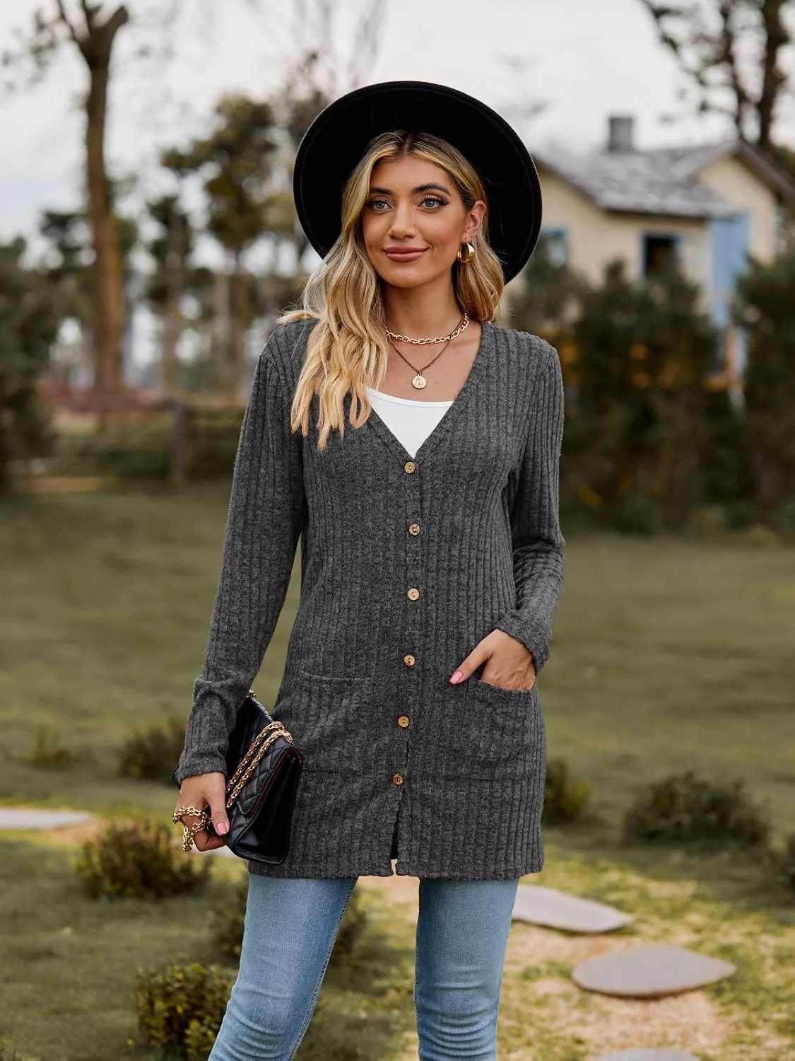 Women’s 2024 Fall Fashion Cardigan Lightweight Soft Knit Cardigan for Women Long Sleeve Open Front Coat with Pockets