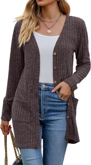 Women’s 2024 Fall Fashion Cardigan Lightweight Soft Knit Cardigan for Women Long Sleeve Open Front Coat with Pockets
