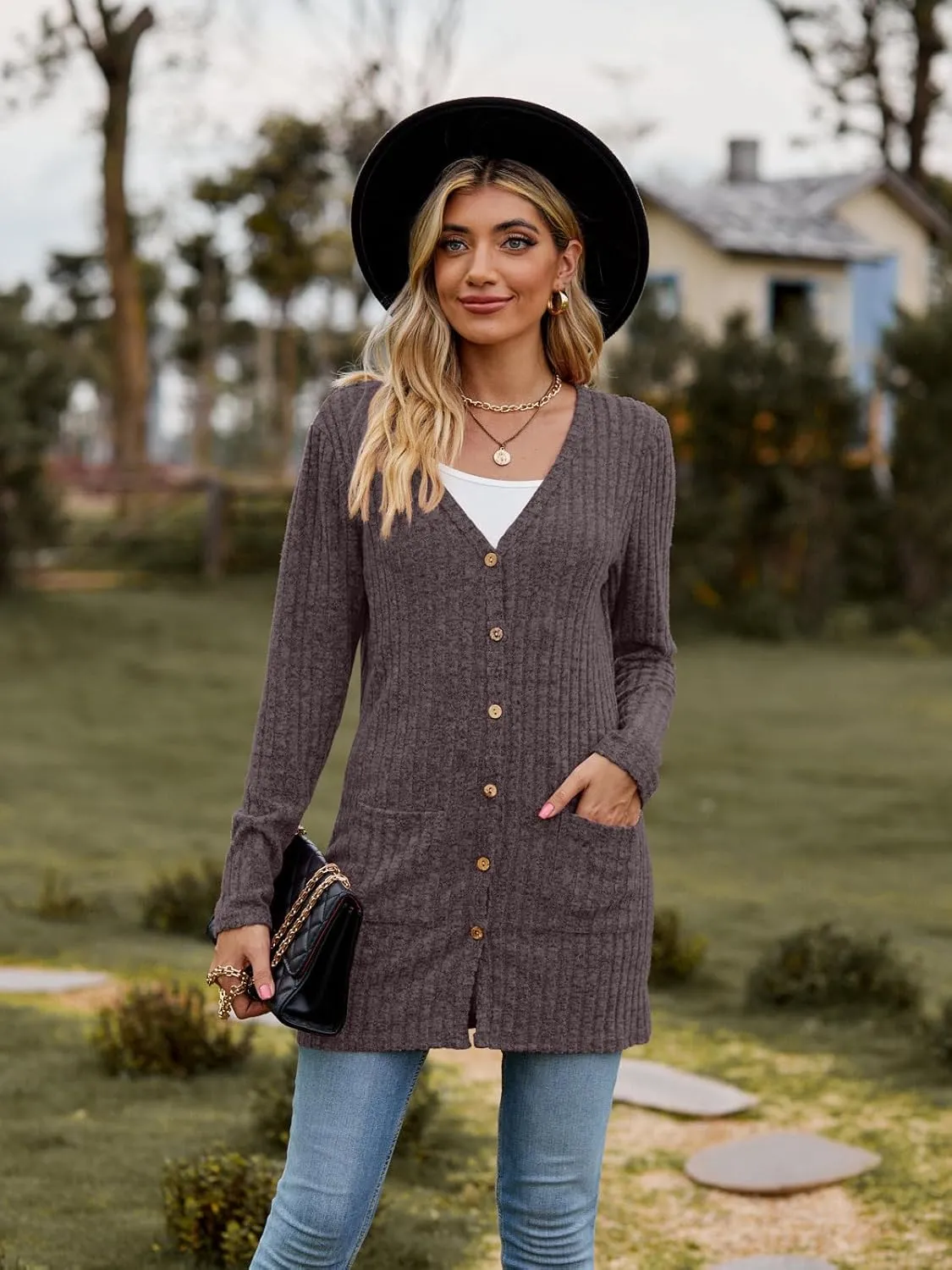 Women’s 2024 Fall Fashion Cardigan Lightweight Soft Knit Cardigan for Women Long Sleeve Open Front Coat with Pockets