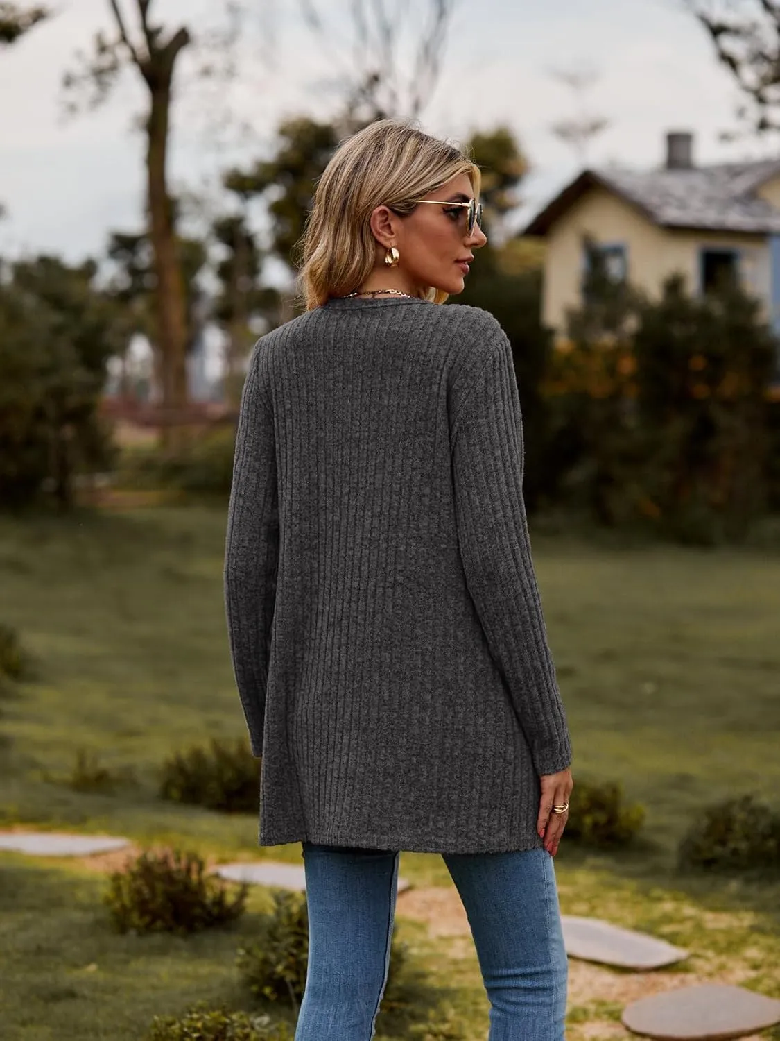 Women’s 2024 Fall Fashion Cardigan Lightweight Soft Knit Cardigan for Women Long Sleeve Open Front Coat with Pockets