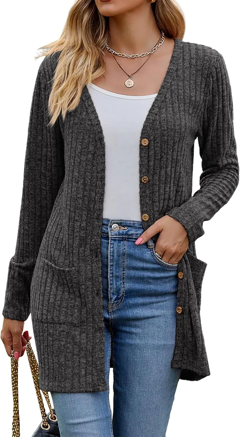Women’s 2024 Fall Fashion Cardigan Lightweight Soft Knit Cardigan for Women Long Sleeve Open Front Coat with Pockets