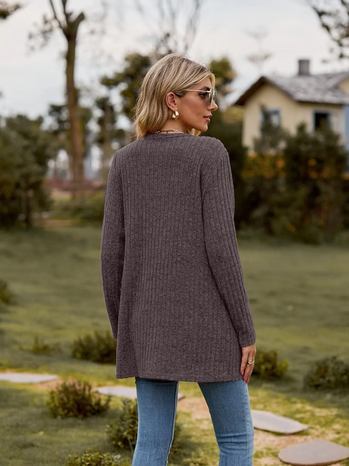 Women’s 2024 Fall Fashion Cardigan Lightweight Soft Knit Cardigan for Women Long Sleeve Open Front Coat with Pockets