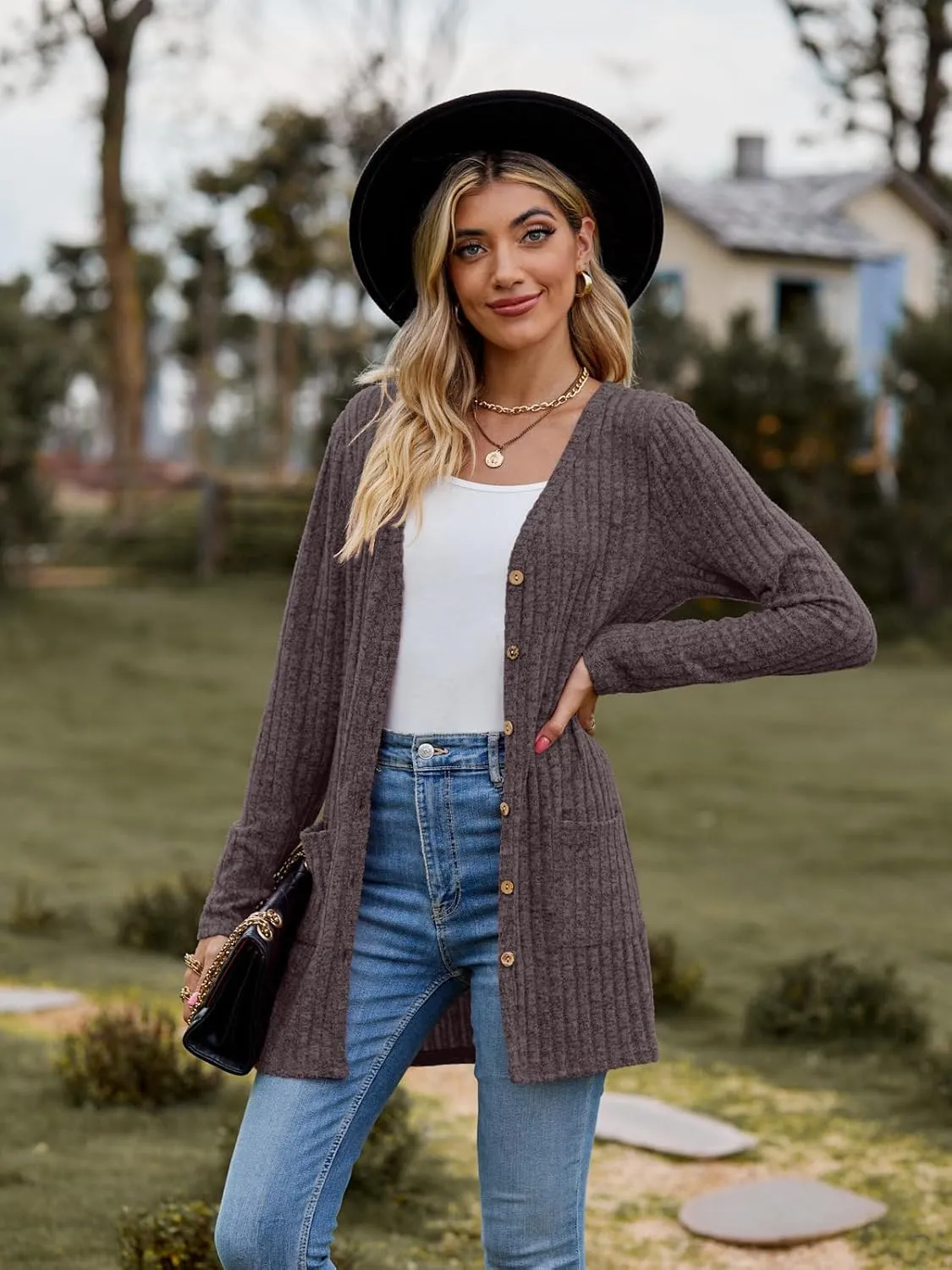 Women’s 2024 Fall Fashion Cardigan Lightweight Soft Knit Cardigan for Women Long Sleeve Open Front Coat with Pockets