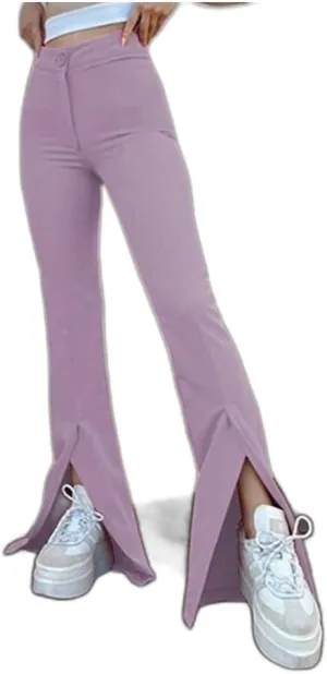 Womens Bell Bottoms Pants, Kick Pleat Temperament Split Personality Trousers, Fashion Solid Color Girls Flare Leggings