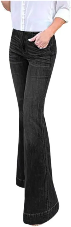Women's Black Bell Bottom Jeans for Women High Waisted Flare Jeans Ladies Skinny Stretchy Baggy Denim Pants Jeggings