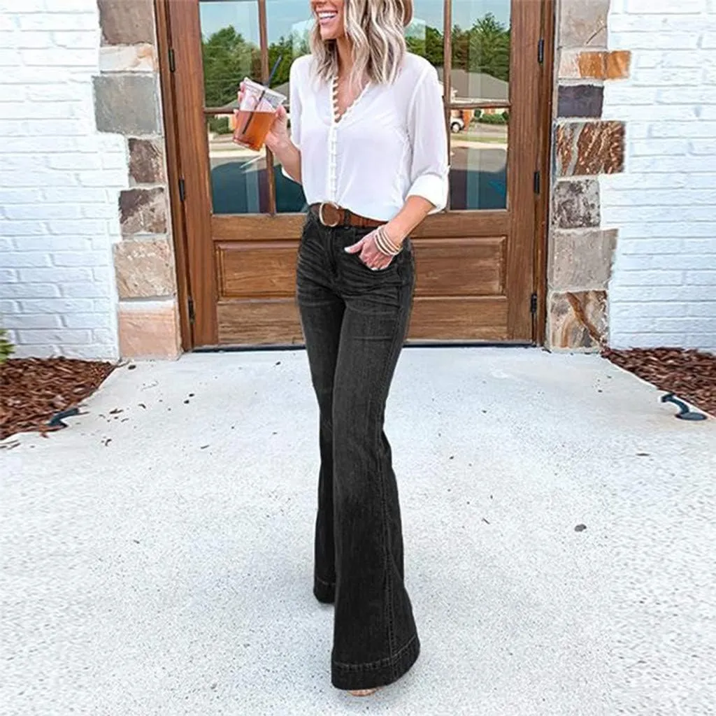 Women's Black Bell Bottom Jeans for Women High Waisted Flare Jeans Ladies Skinny Stretchy Baggy Denim Pants Jeggings