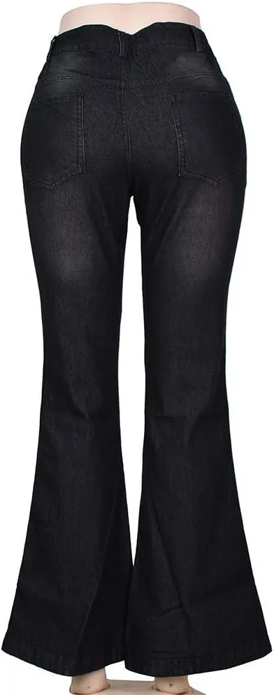 Women's Black Bell Bottom Jeans for Women High Waisted Flare Jeans Ladies Skinny Stretchy Baggy Denim Pants Jeggings