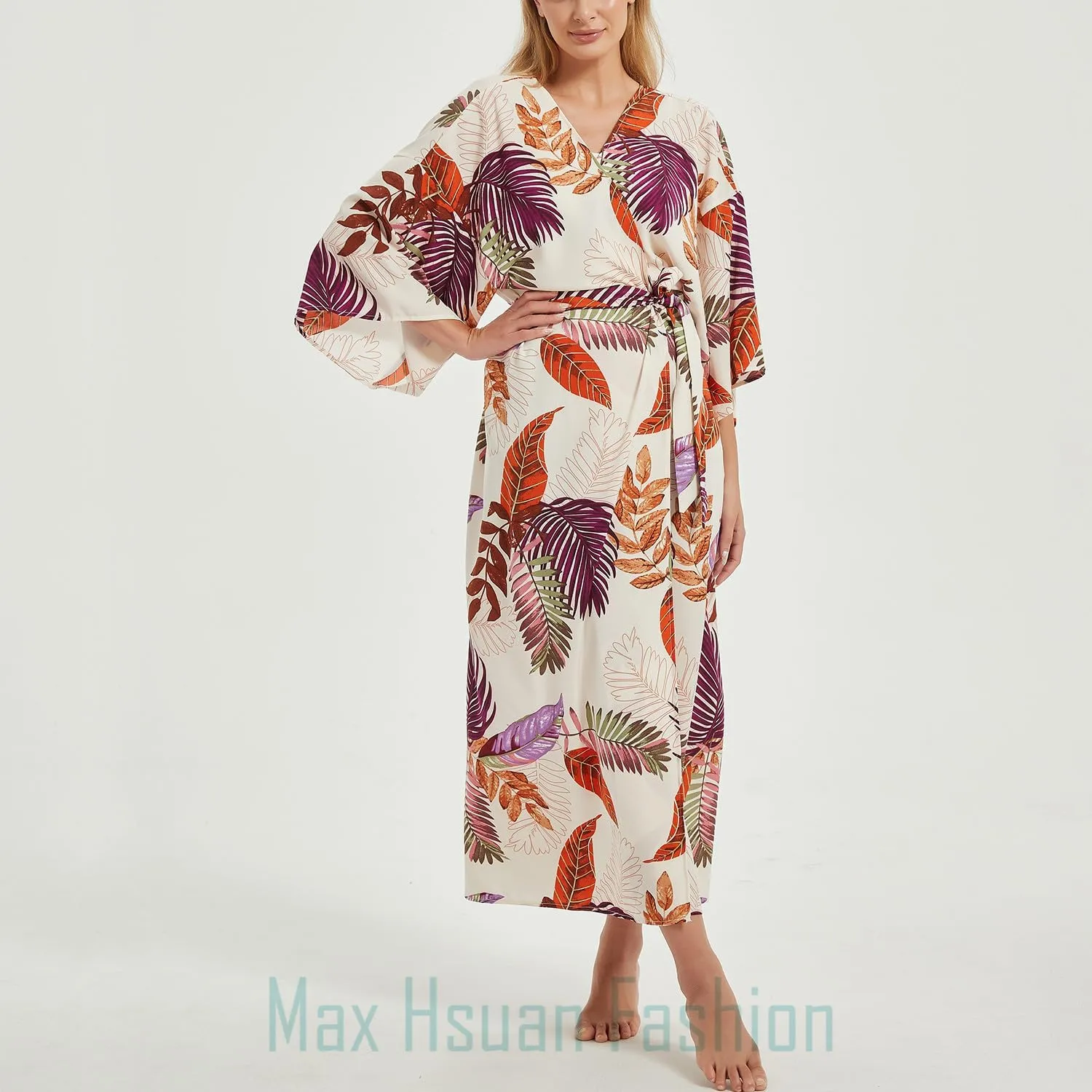 Women's Bohemian Floral Print Kimono Cardigan Summer Swimsuit Beach Cover Up Dresses